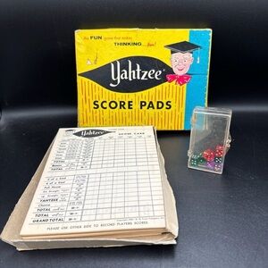 Vintage 1956 Original YAHTZEE Score Pads Sheets & Mini Colorful Dice